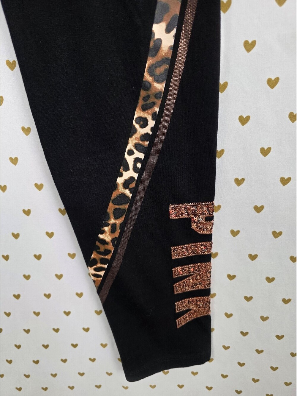 Victorias Secret PINK Leopard Cheetah Bling Gold Yoga Pants Large